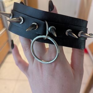 Black Spiked Leather Choker